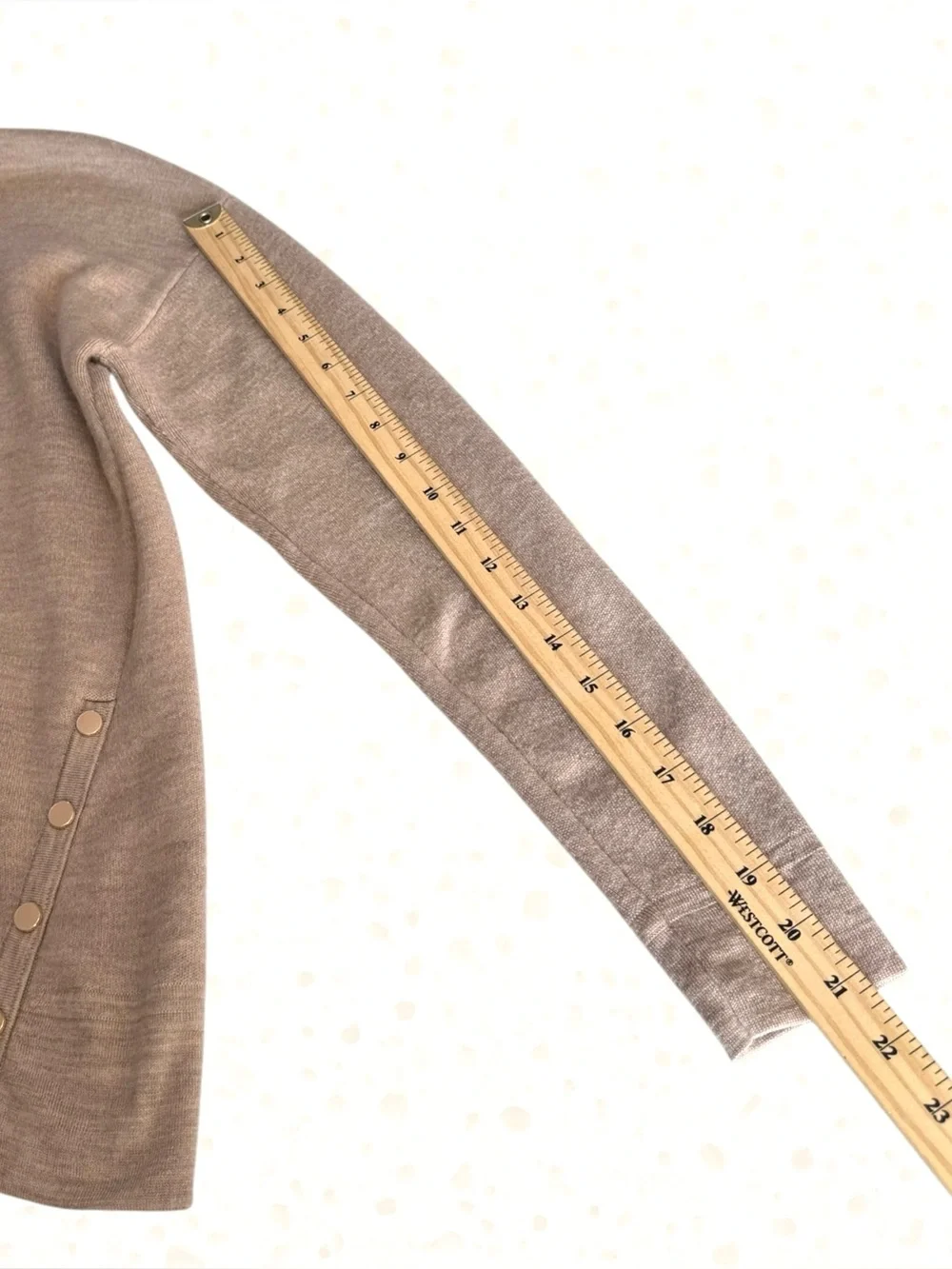 J.McLaughlin Lucie 100% Merino Wool Button Sleeve Crew Neck Sweater Taupe Size S